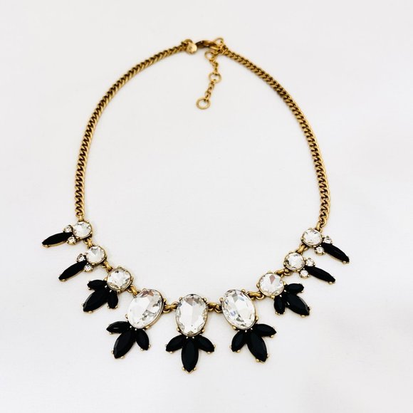 J. Crew Clear Crystal and Black Statement Necklace 17.5" + 2.5" - Picture 2 of 8